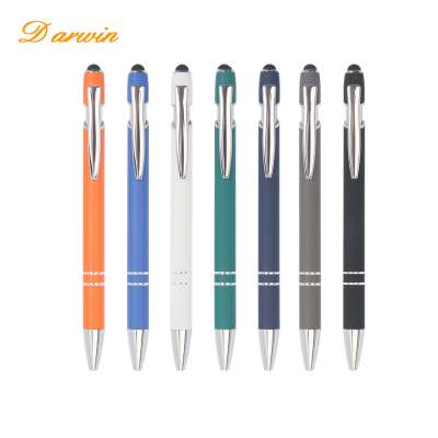 Factory wholesale press rubber metal ball pen with stylus advertising ballpoint promotional gift pen