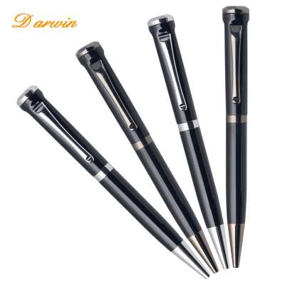 Hot selling high quality twist luxury black silver metal ballpoint pen for business gift with logo